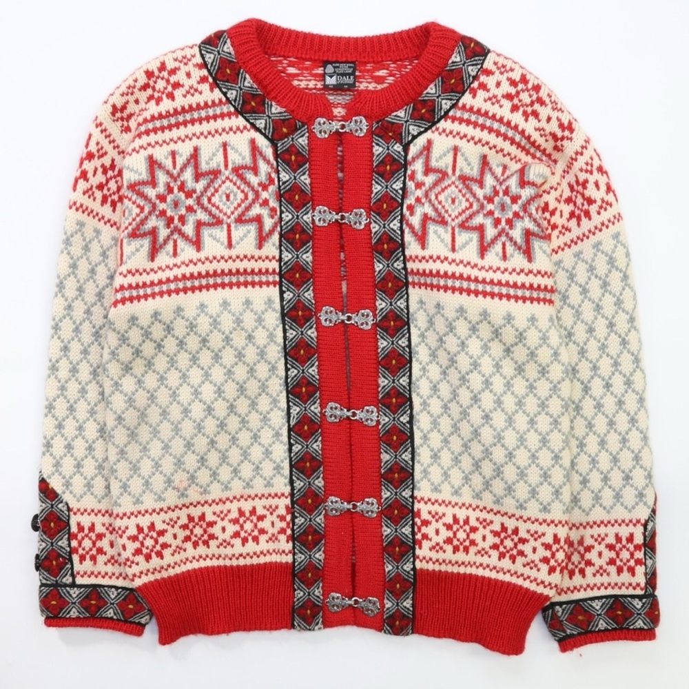DALE OF NORWAY Vintage Wool Snow Flake Cardigan Sweater Womens Size L